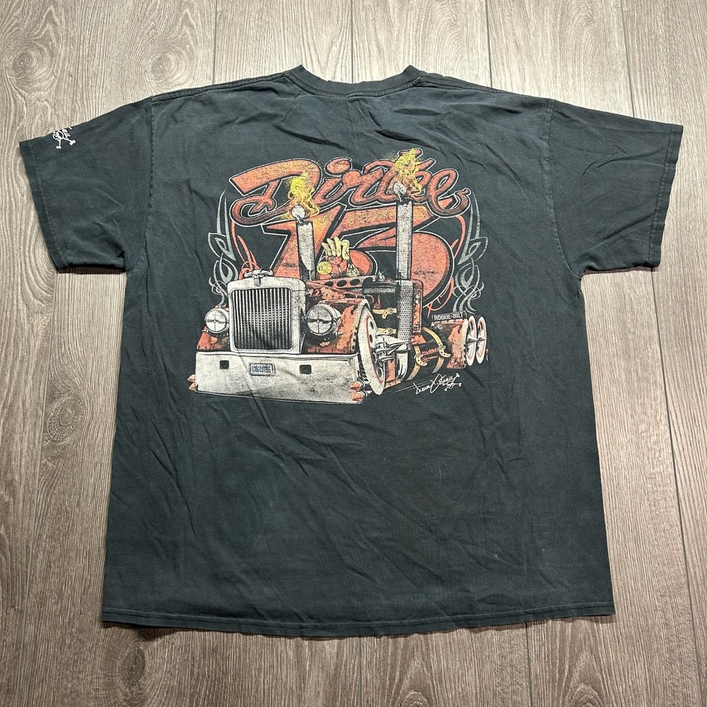 Vintage Y2K VZ Ga Customs Dirty 13 Semi Truck Graphic T-Shirt Black Large